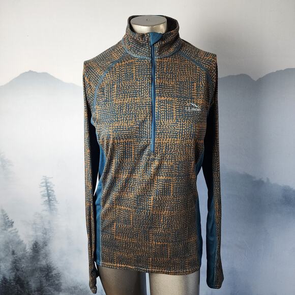 L.L. Bean Midweight Geometric Print (Rare) 1/4 Zip Base Layer | Men's M-Reg - Picture 1 of 12